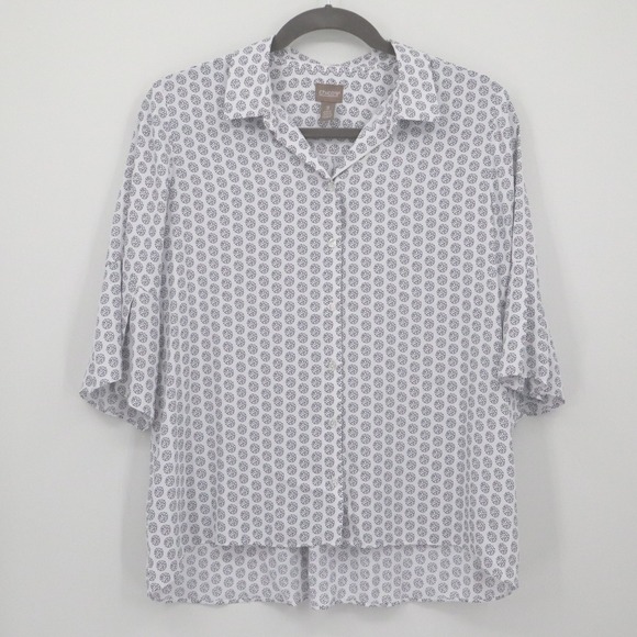 Chico's Button Down Top Womens XL White Flowy Boho Bohemian Casual Trendy Brunch - Picture 1 of 16